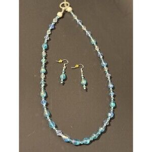 Vintage  Art Deco Avon Turquoise color glass bead Necklace and Earrings Set 20"